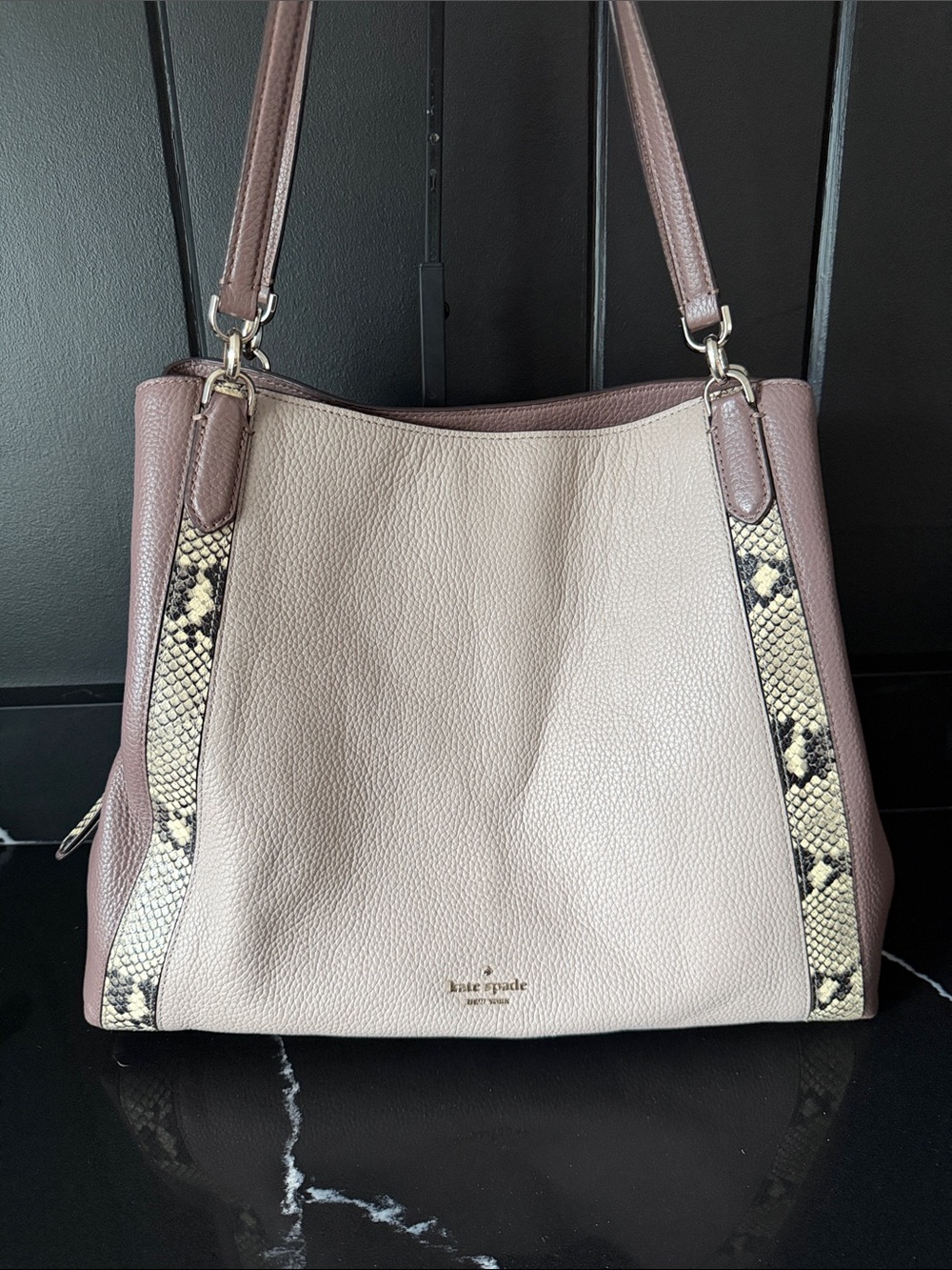 Kate Spade New York Pebbled Leather Snake Trim Tote Bag